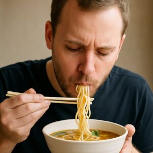 The man sluping the Japanese Ramen