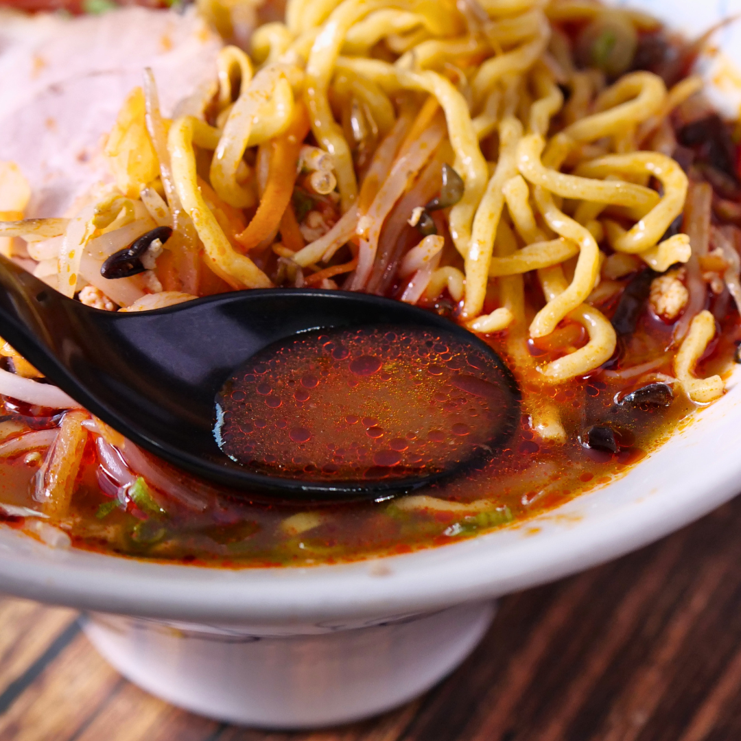 Spicy chicken shio broth of RAMEN RAIJIN Frozen Spicy Shio Tanmen with RAIJIN chili oil